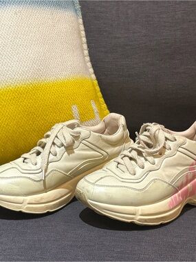 Gucci Chunky Cream Sneakers with Pink Accent
